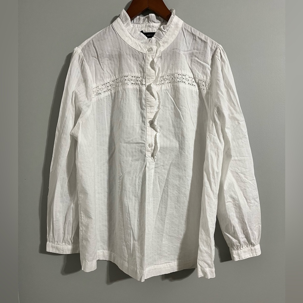 Lane Bryant White Ruffled Long Sleeve Blouse